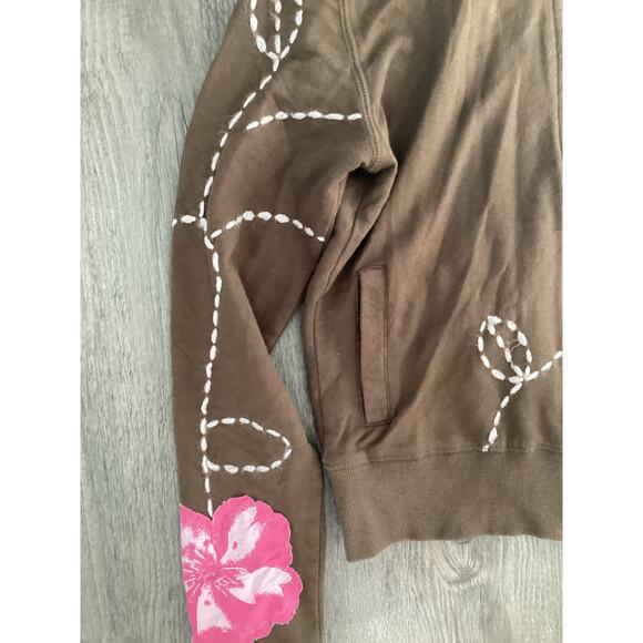 Guess Vintage Brown Floral High Neck Full Zip Sweater - Picture 3 of 4